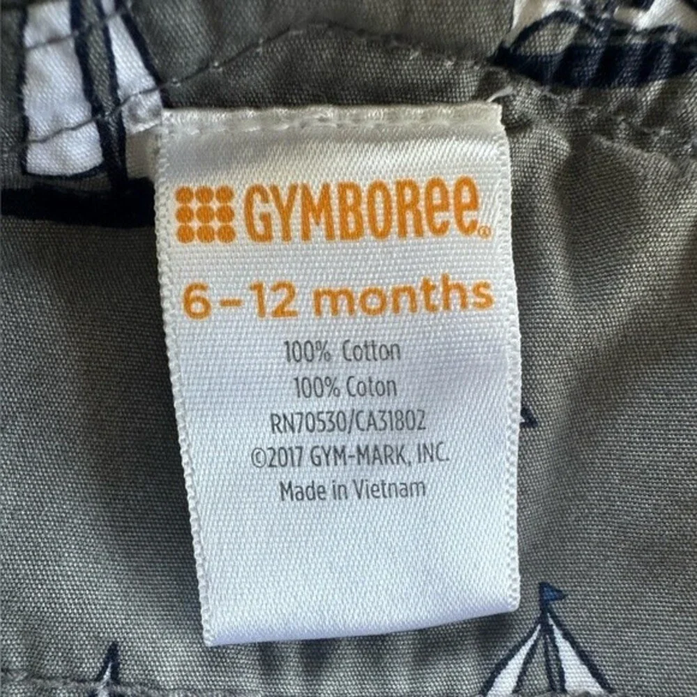 Gymboree Infant Boys 100% Cotton Nautical Grey Sailboats Overalls Size 6-12 Mo.